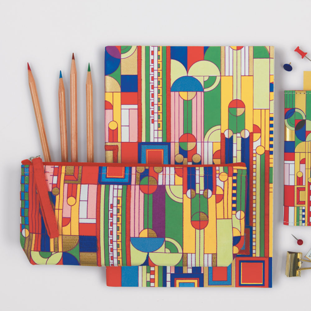 フランク・ロイド・ライト サグアロフォームとサボテンの花 手作り刺繍ポーチ