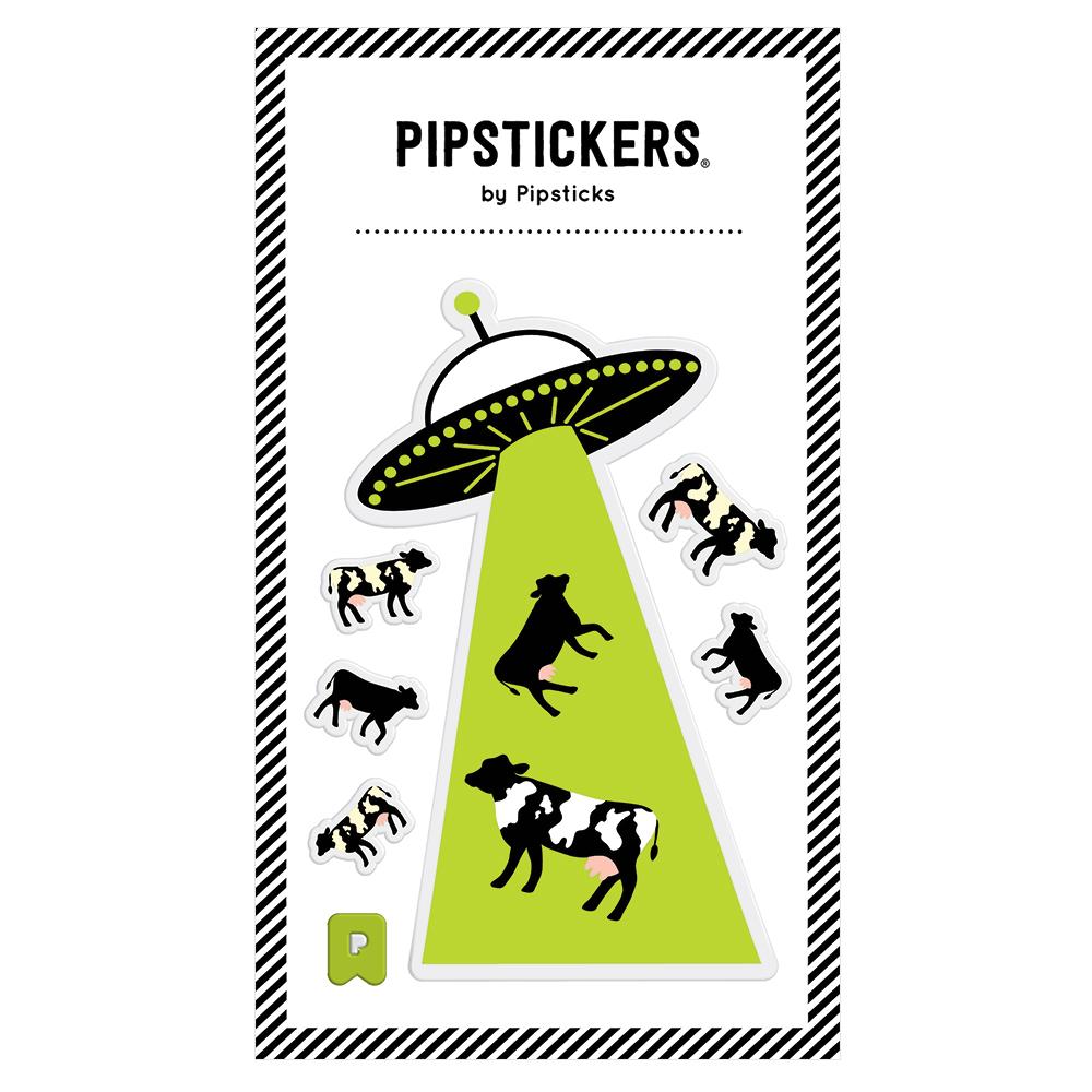 大きなふわふわの誘拐される牛とUFO ステッカー